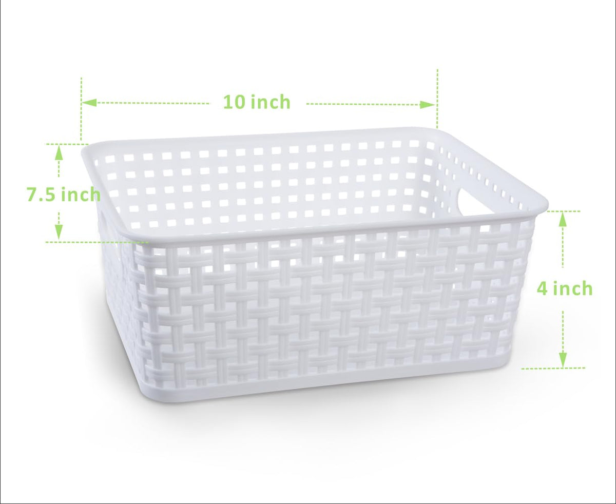 ZHENFAN white weave basket stackable design keeps small items organized when not in use.