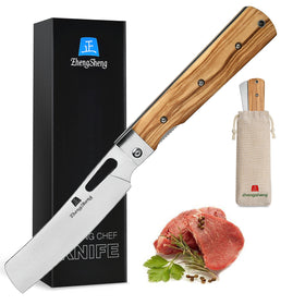 ZhengSheng folding chef knife open blade showing precise edge.