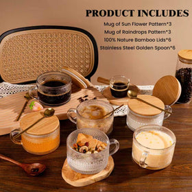Mugs arranged on kitchen counter emphasizing versatile 14-ounce capacity.