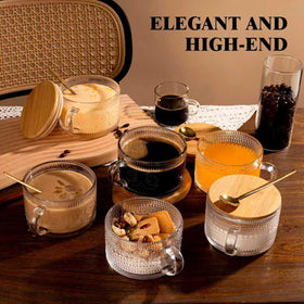 Six-mug set with lids and spoons ready for gifting.
