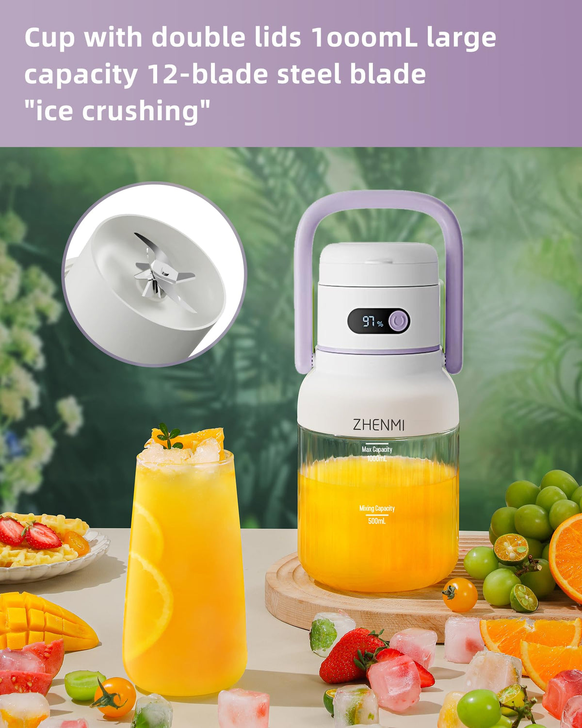 ZHENMI USB-C rechargeable blender with quick power on the move.