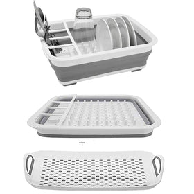 ZhildChen camper collapsible dish drying rack expanded for RV kitchen organization.