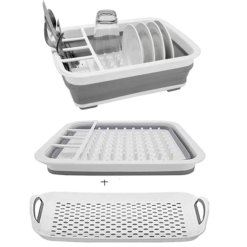 ZhildChen camper collapsible dish drying rack expanded for RV kitchen organization.