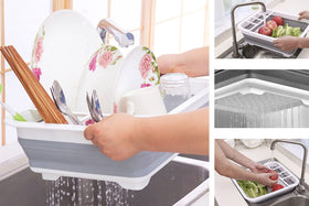 ZhildChen portable dish drainer tray with drainboard for easy drying.