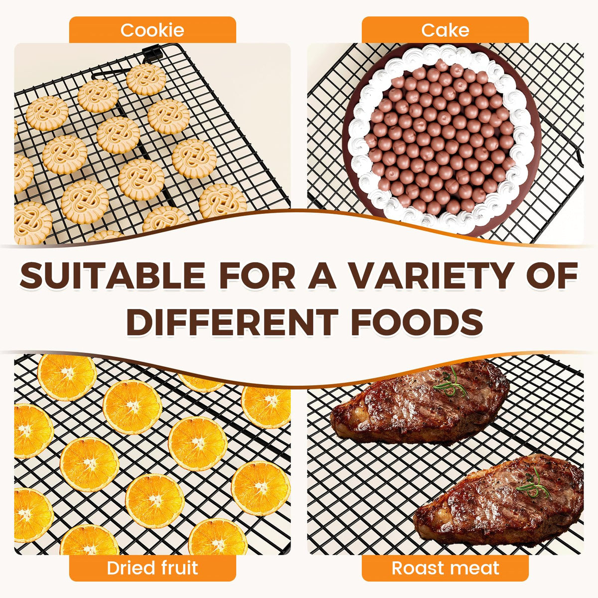 ZHIWUJIA dishwasher-safe cooling rack with rustproof coating for everyday use.