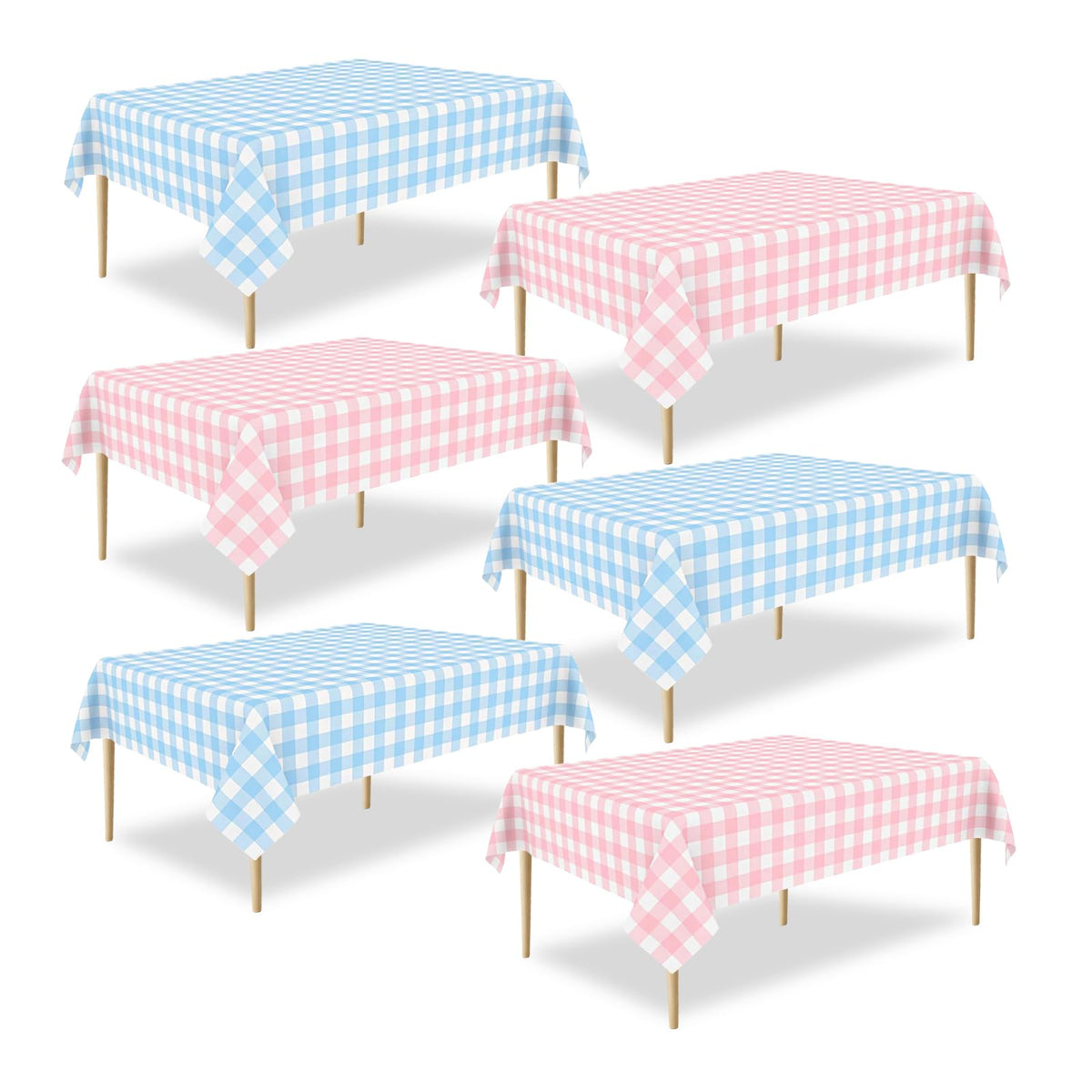 ZHIAXTON 6-pack gender reveal gingham tablecloths pink and blue for easy party setup.