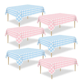 ZHIAXTON 6-pack gender reveal gingham tablecloths pink and blue for easy party setup.