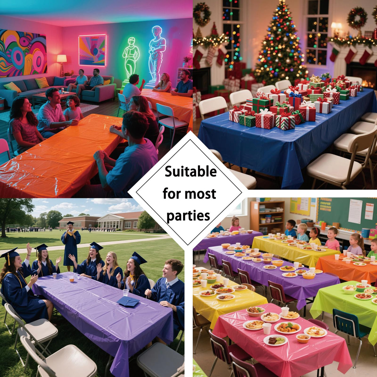 ZHIAXTON neon tablecloth blue 54x108 enhances neon lighting at parties