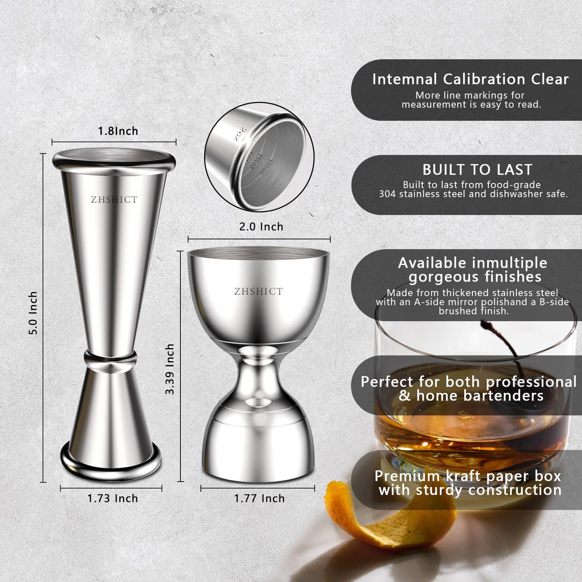ZHSHICT dishwasher-safe bar jigger for easy cleanup