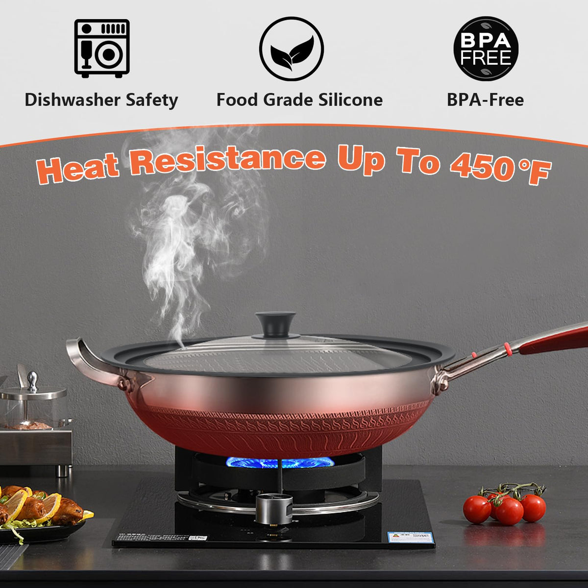 Zhulerzil lid features heat-resistant silicone edge for safe handling