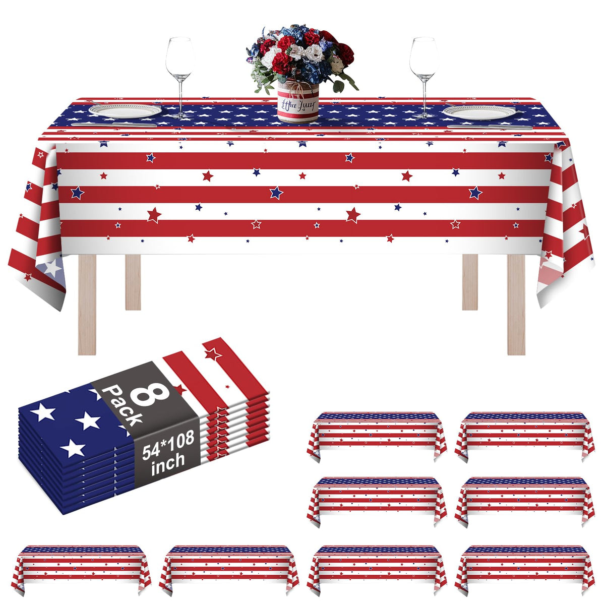 ZHZJCKSHB American flag tablecloth flat lay, protects tables during celebrations