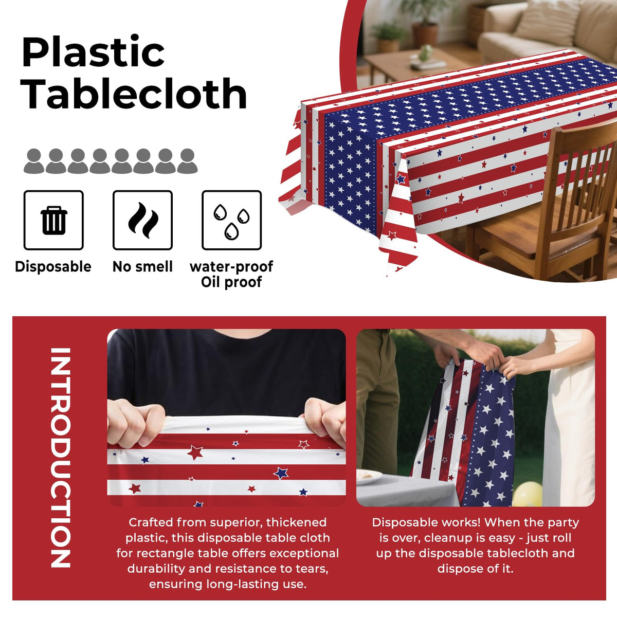ZHZJCKSHB American flag tablecloth in pack provides quick party setup