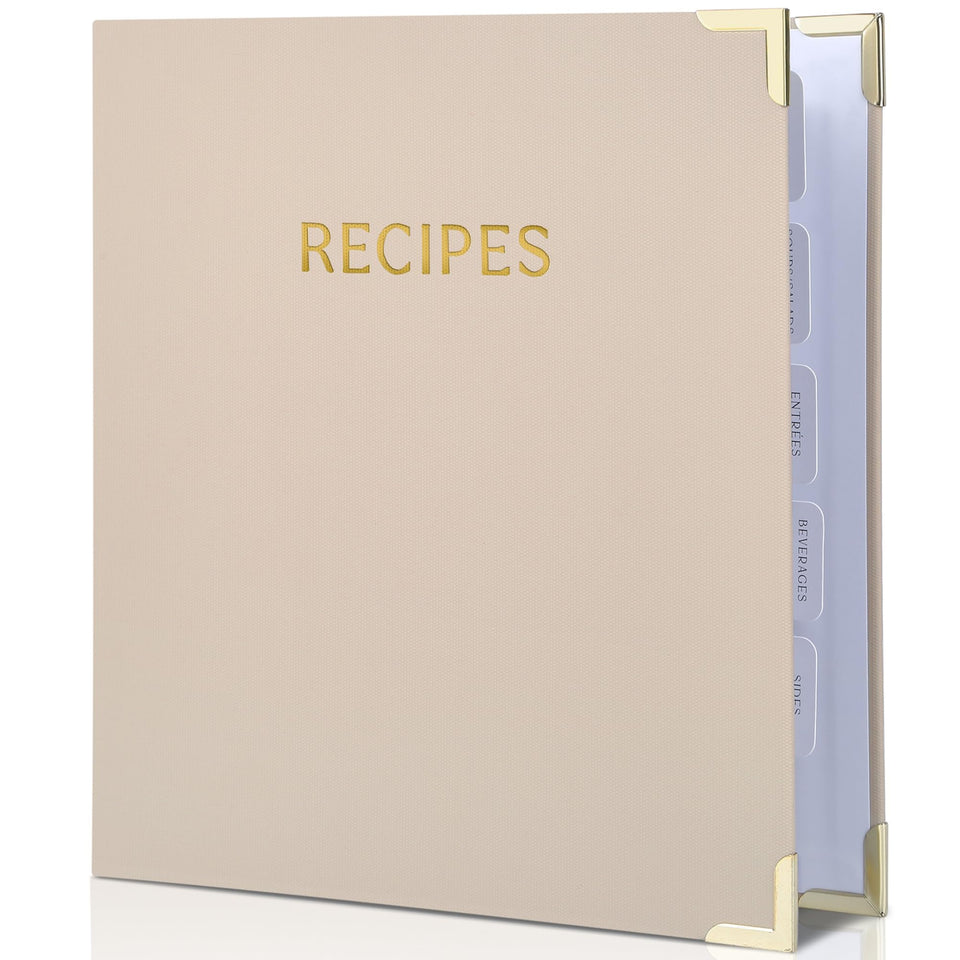ZICOTO aesthetic recipe binder cover showcases gold foil lettering for stylish organization.