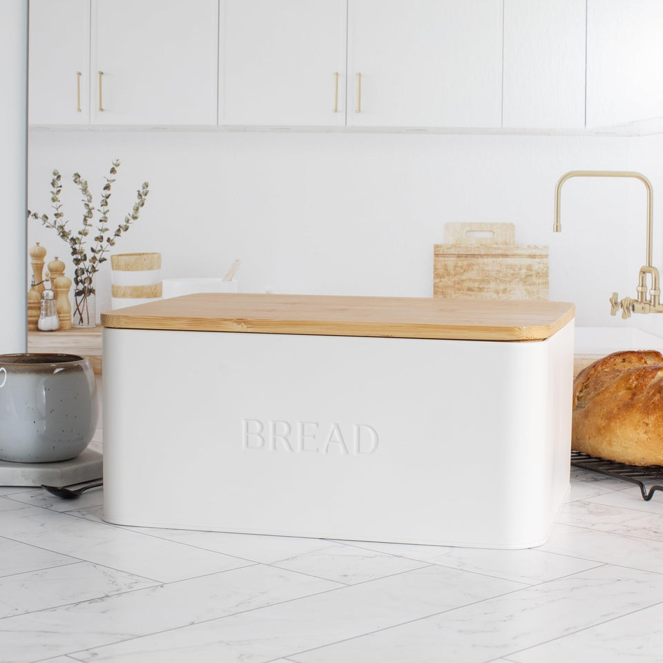 ZICOTO bread box with wooden lid – stylish storage that helps keep homemade bread fresh.
