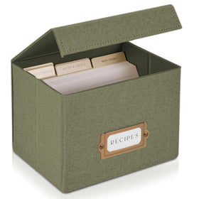 ZICOTO Beautiful Linen Recipe Box cover in sage adds elegant storage