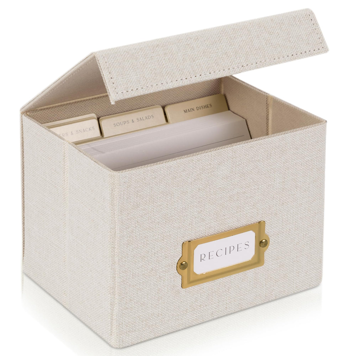 ZICOTO Beautiful Linen Recipe Box front view showing stylish organization