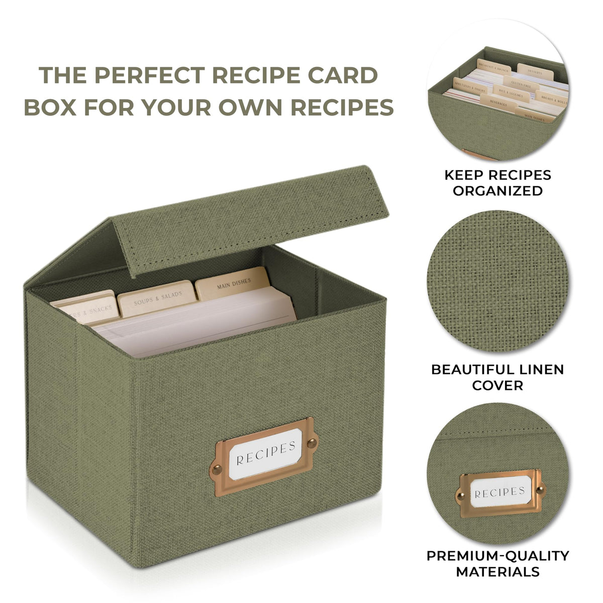 ZICOTO Beautiful Linen Recipe Box gift-ready for new homeowners
