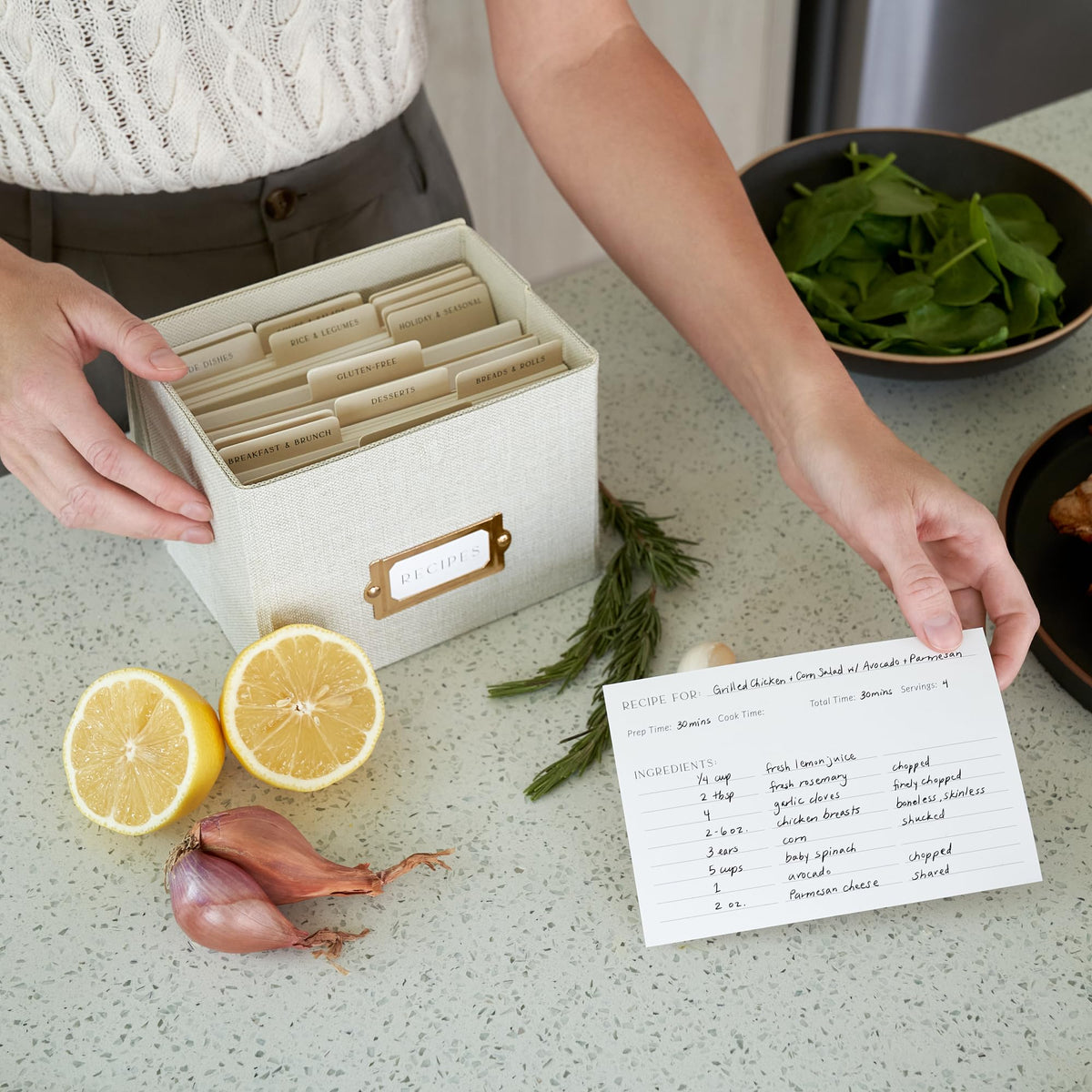 ZICOTO Beautiful Linen Recipe Box used for keepsakes and small office supplies