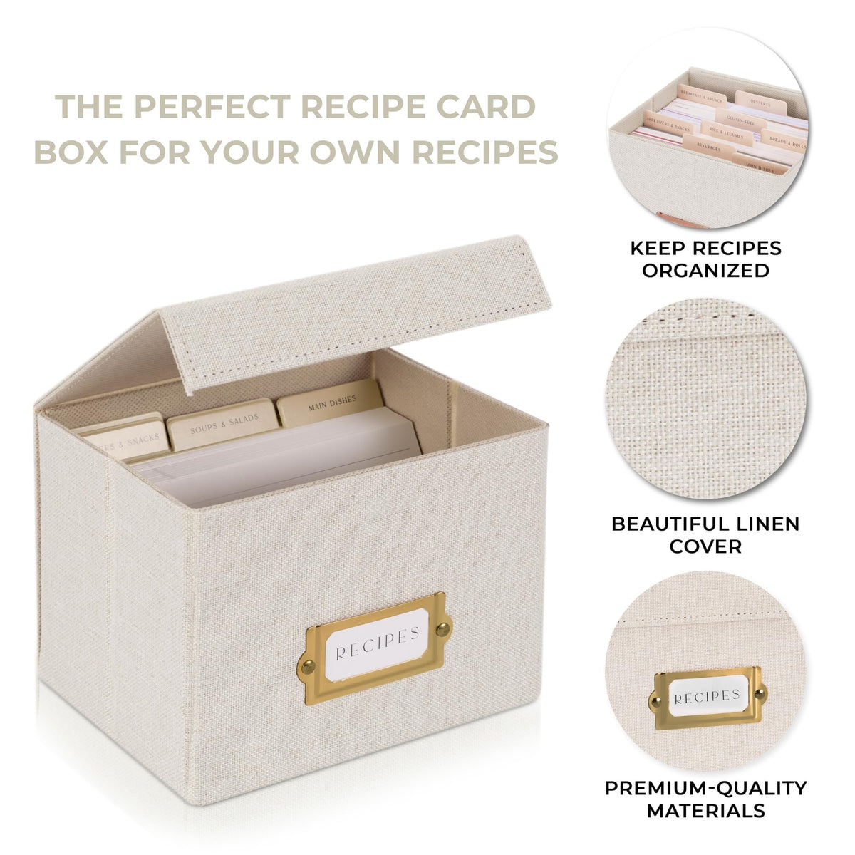 ZICOTO Linen Recipe Box in ivory complements modern kitchen decor