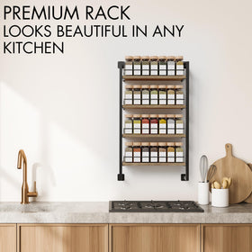 ZICOTO black spice rack with brown shelves complements modern kitchens
