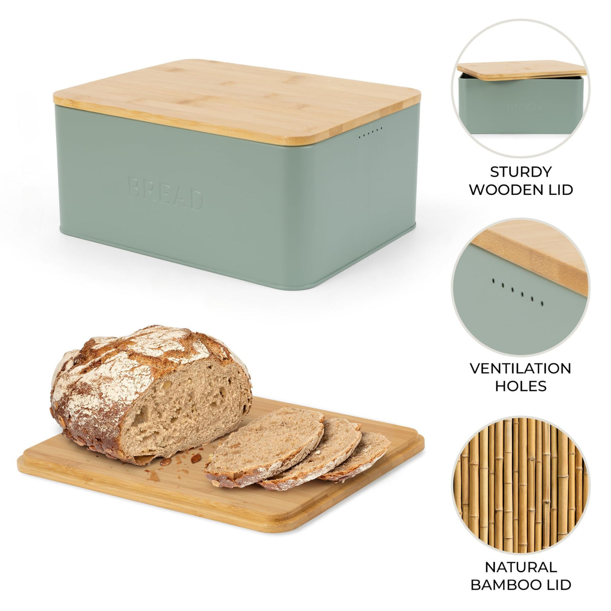 Lid of the ZICOTO bread box doubles as a serving plate.