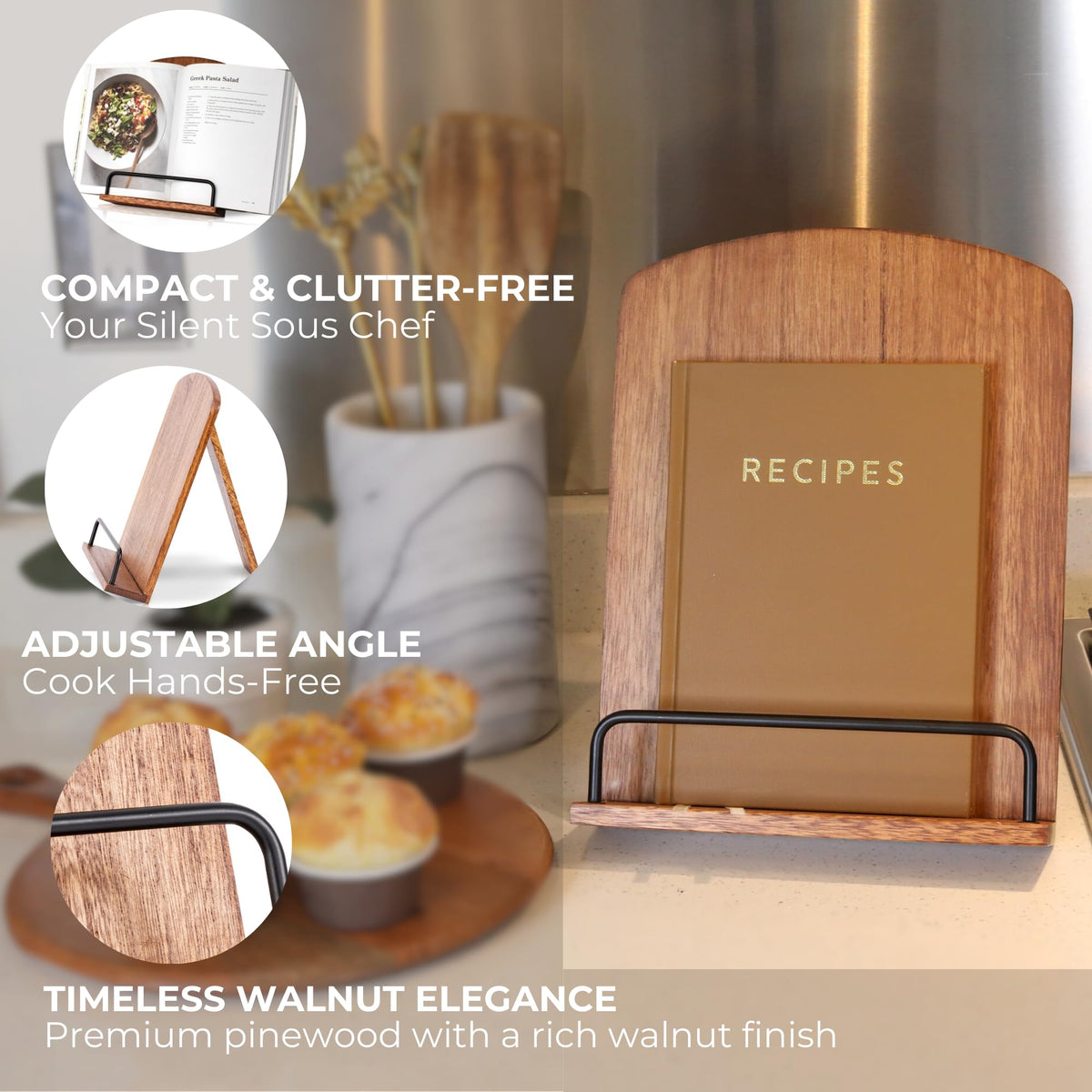 ZICOTO cookbook-stand-modern-metal-rod add contemporary flair for any kitchen