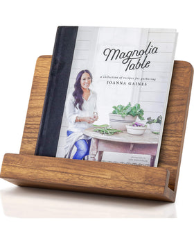 ZICOTO cookbook stand in paulownia wood boosts rustic durability.