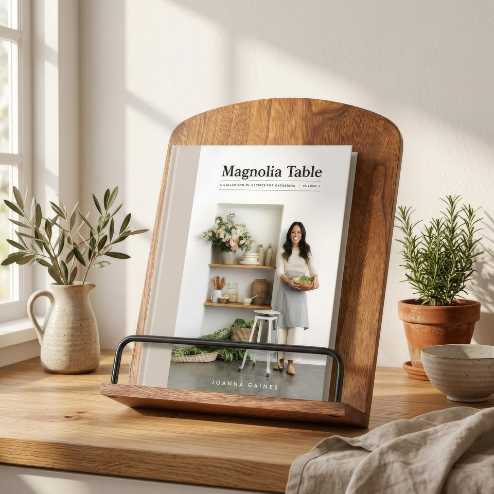 ZICOTO cookbook-stand pinewood-walnut-finish keeps recipes readable while cooking