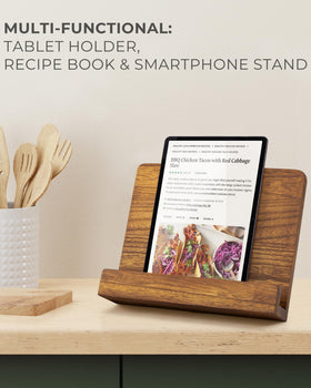 ZICOTO cookbook stand doubles as a tablet holder.
