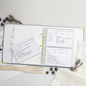 ZICOTO dusty blue cover close-up highlights a modern, stylish way to organize recipes.