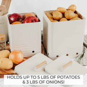 ZICOTO embossed design bin elevates kitchen decor while storing produce.