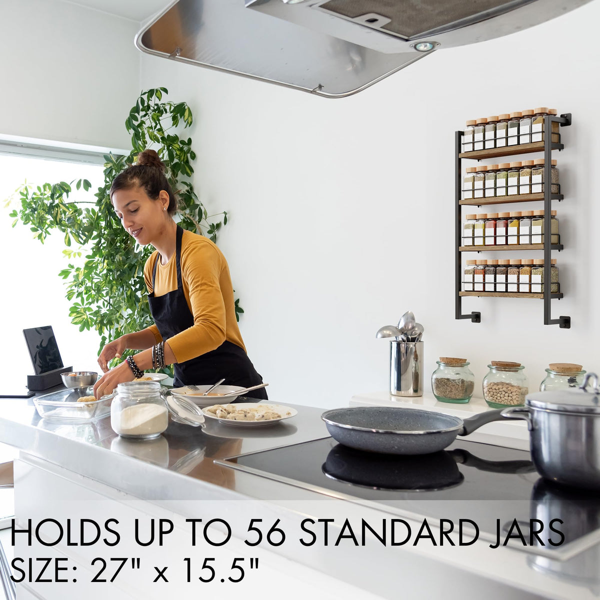 ZICOTO four-tier spice rack with wooden shelves for sturdy storage