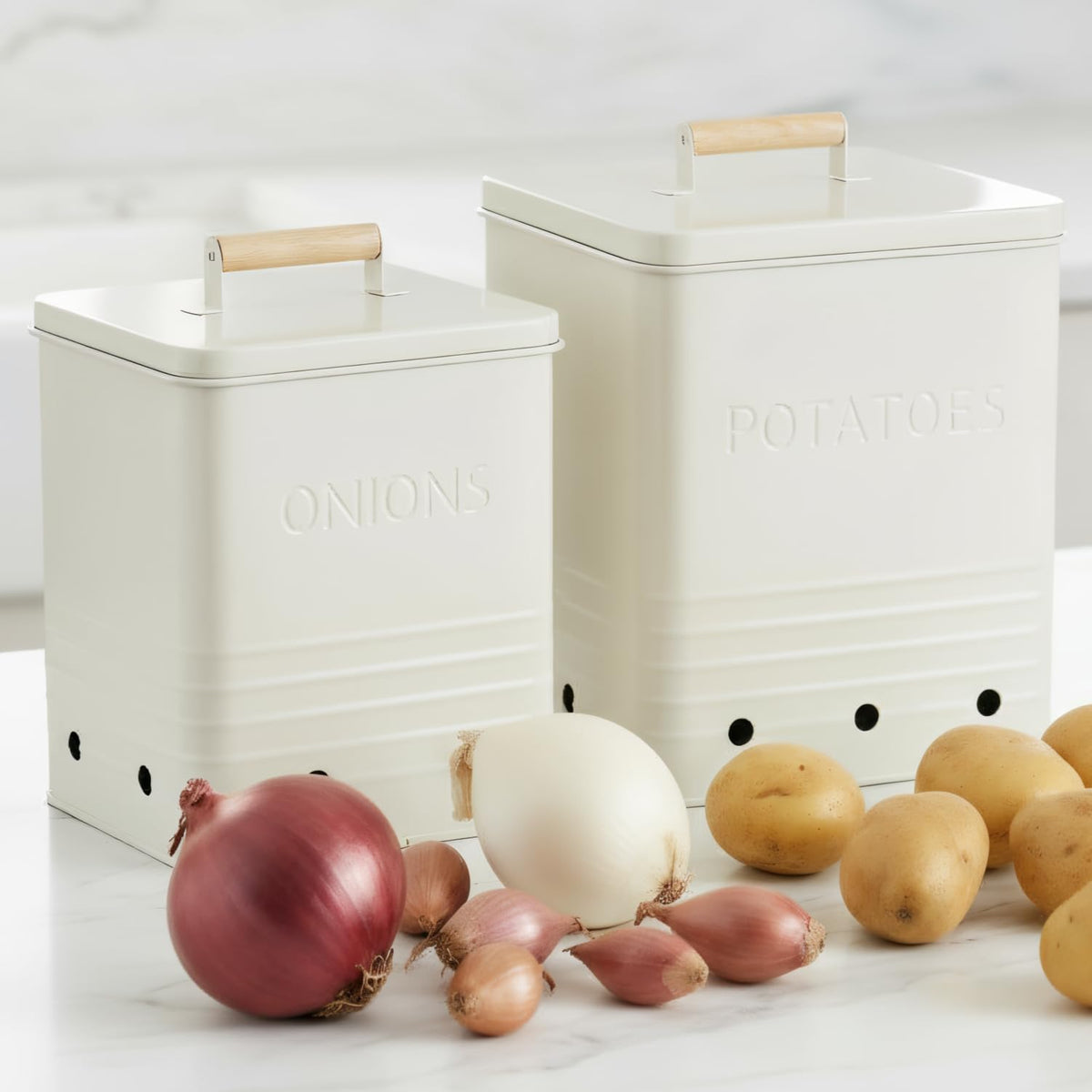 ZICOTO counter organization bin set keeps vegetables visible and reachable.
