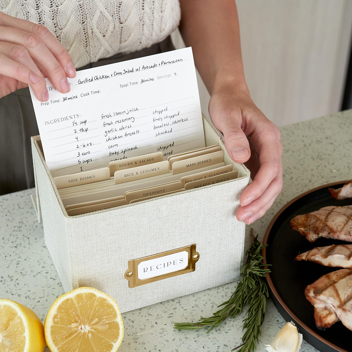 ZICOTO Beautiful Linen Recipe Box fits 4x6 cards for up to 250 recipes
