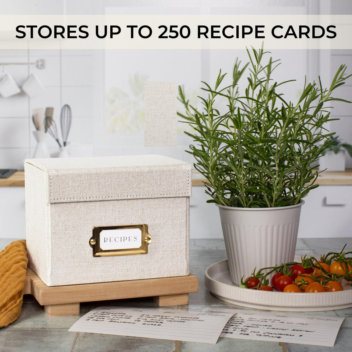 ZICOTO Linen Recipe Box interior protecting cards from stains