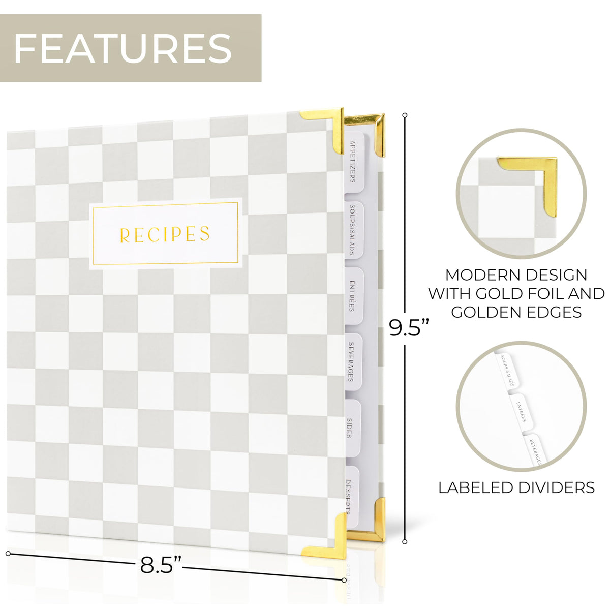 ZICOTO binder size 9.5 by 8.5 inches on a kitchen counter