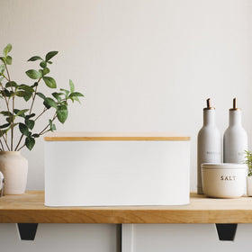 ZICOTO space-saving bread box with wooden lid – keeps loaves accessible and tidy.