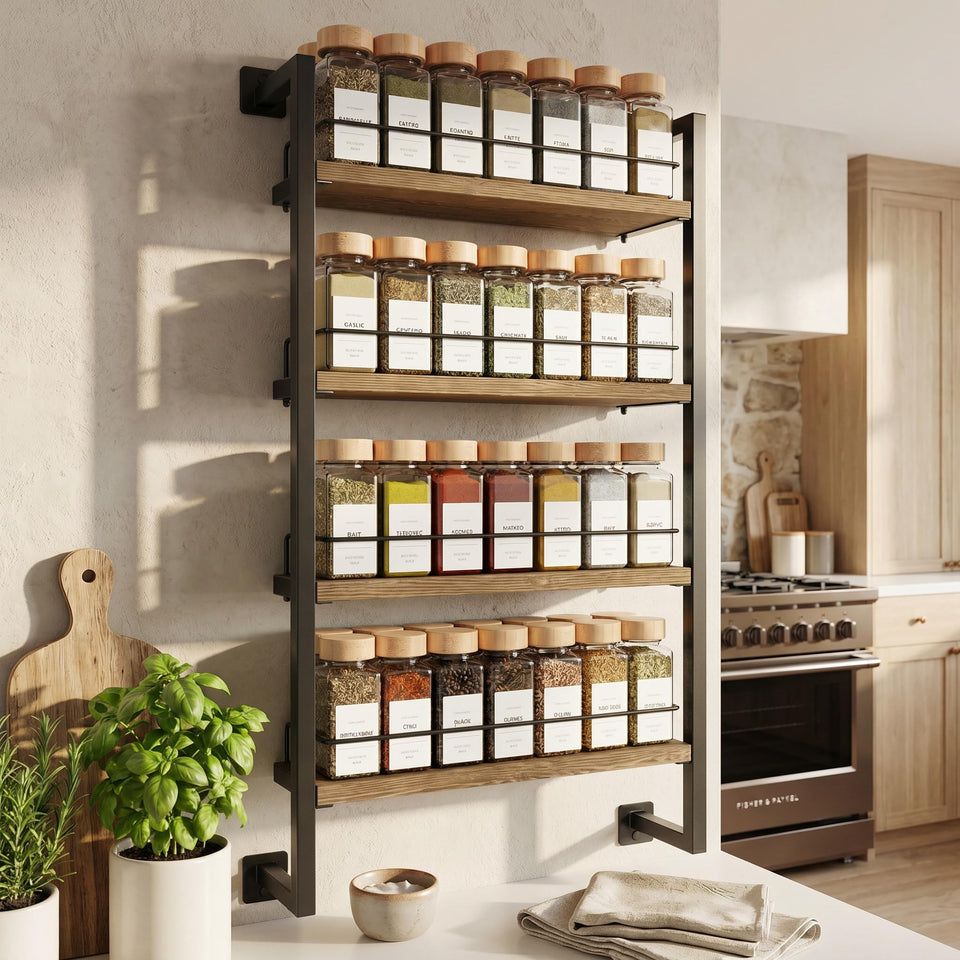 ZICOTO space-saving wall-mounted spice rack keeps jars organized at a glance