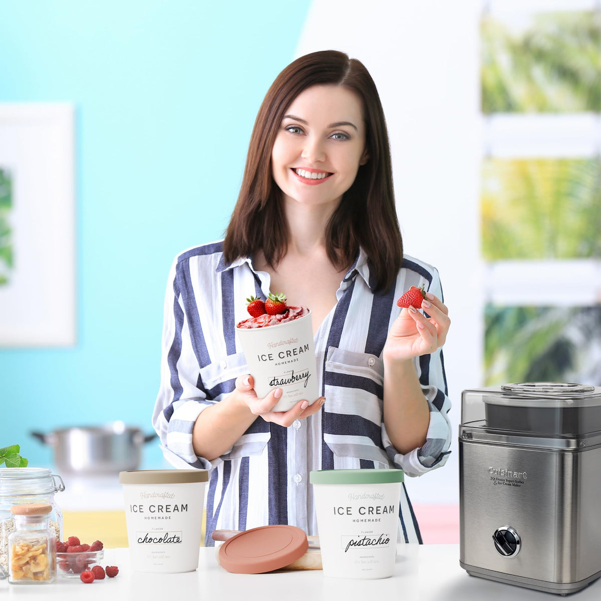 ZICOTO stackable ice cream tubs fit neatly in freezers.