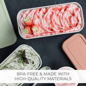 ZICOTO two-quart ice-cream tub provides generous portion for scooping.