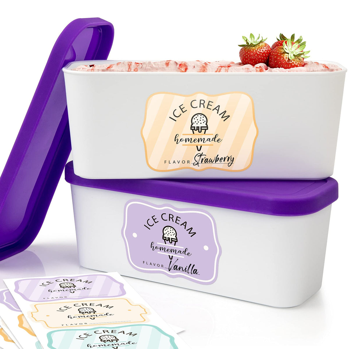 ZICOTO two reusable ice cream tubs with 1.6-quart capacity for homemade treats.