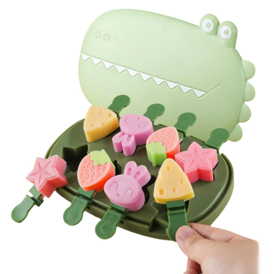 Zigihos silicone popsicle molds, green crocodile design, ideal for kid-friendly 8-piece treats