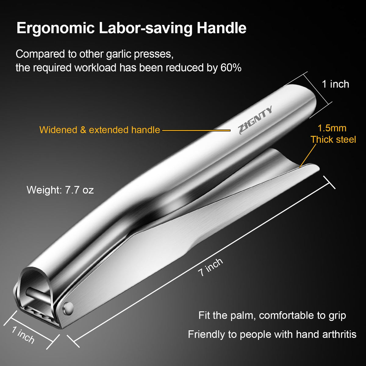 ZIGNTY garlic press with dense round holes closeup emphasizes even paste texture