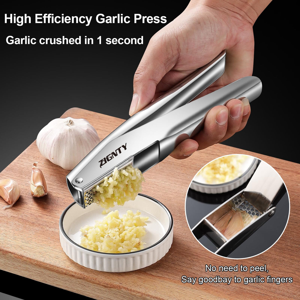 ZIGNTY silicone garlic peeler shows gentle effortless cloves release