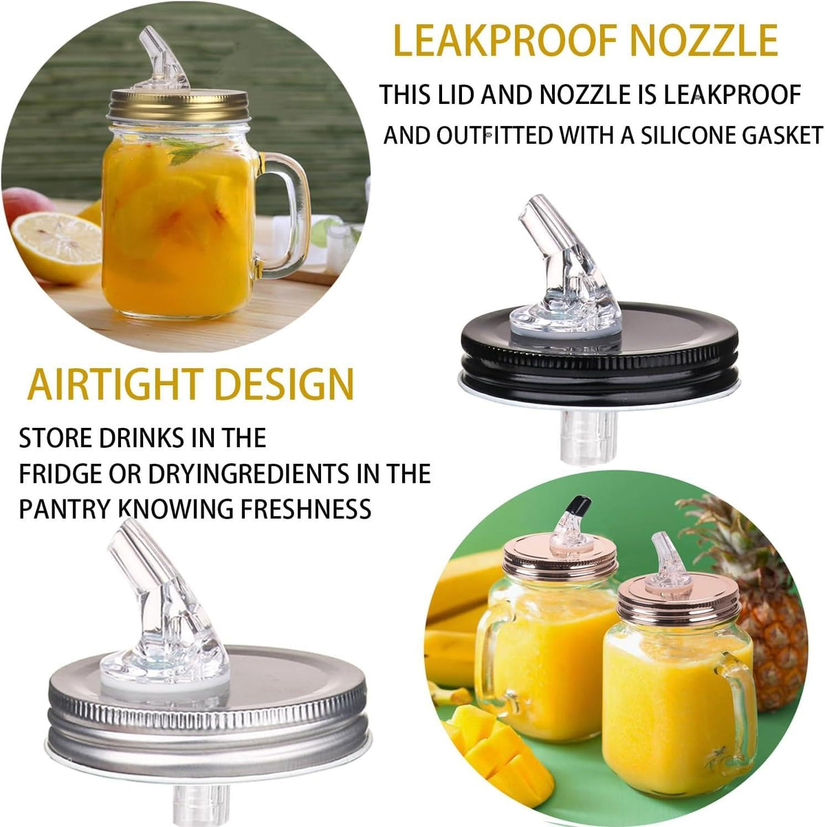 ziHenryDa four black lid caps for mason jars provide secure sealing and quick access.