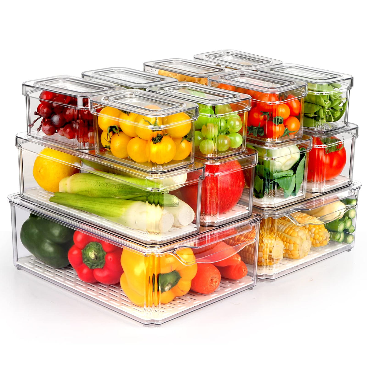 ZIJUND 14-pack fridge organizer with lids provides clear visibility for easy food finding.