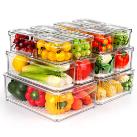 ZIJUND 14-pack fridge organizer with lids provides clear visibility for easy food finding.