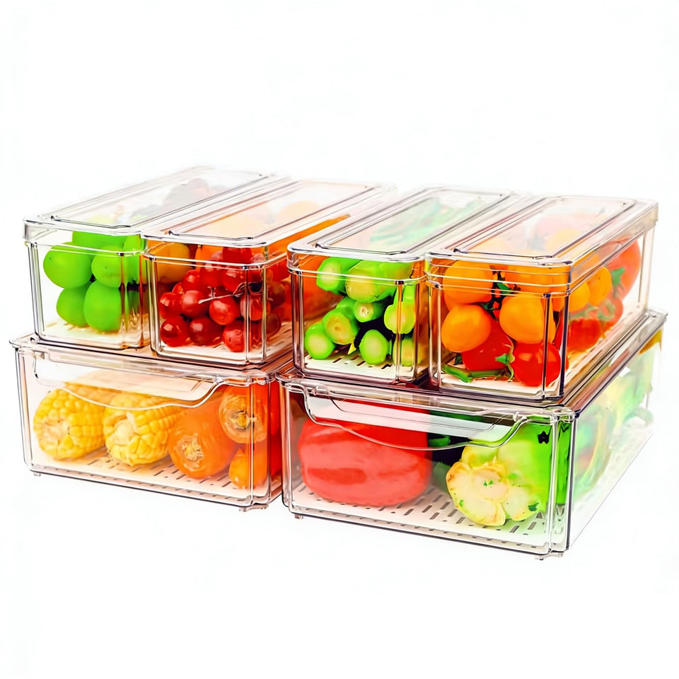 ZIJUND 6-pack fridge organizer with lids, stackable for a tidier refrigerator.