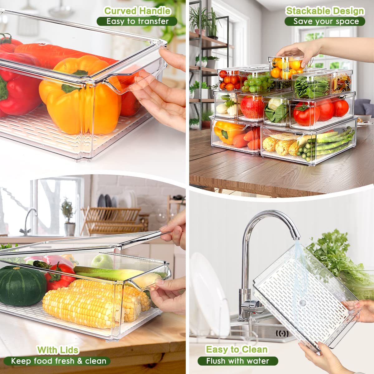 ZIJUND BPA-free storage bins offer sturdy, transparent visibility for fruit and snacks.