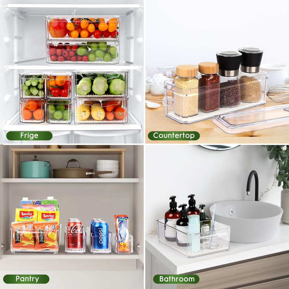 ZIJUND fridge organizers neatly fit into a compact kitchen setup.
